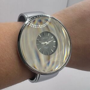 Christi Silver Tone Bangle Watch | Sculptural Dome Face | Modern Luxe